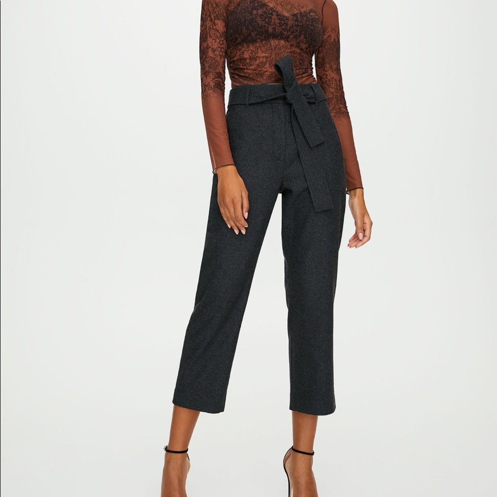 Aritzia Wilfred Tie Front Pants Grey Wool